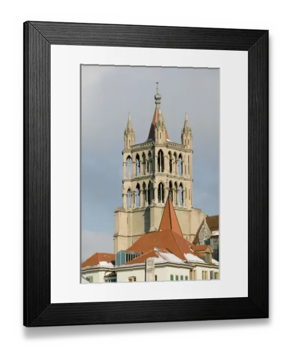 Framed Print : SWITZERLAND-(Vaud)-LAUSANNE: Cathedral Tower  /  Winter  /  Morning