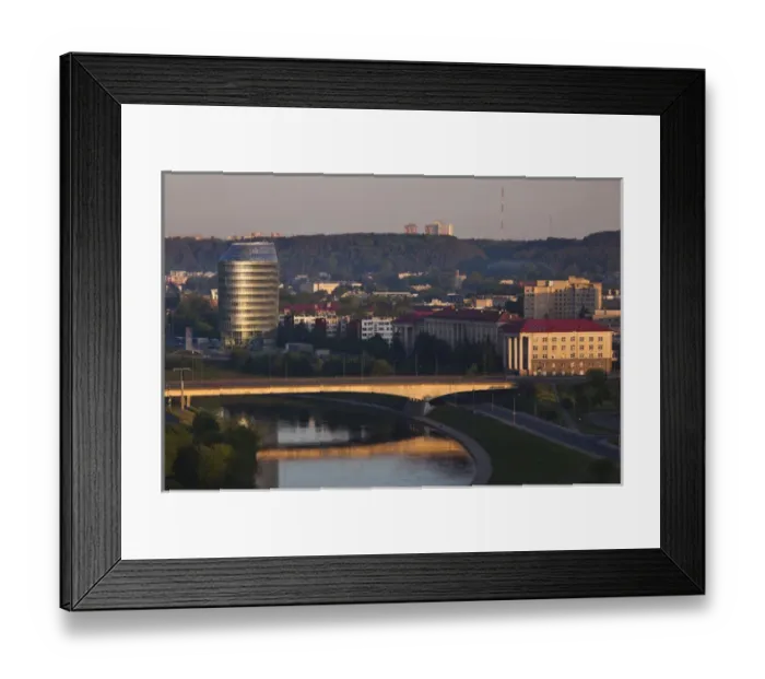 Framed Print : Lithuania, Vilnius, office buildings along Neris River, morning Framed Print : Lithuania, Vilnius, office buildings along Neris River, morning