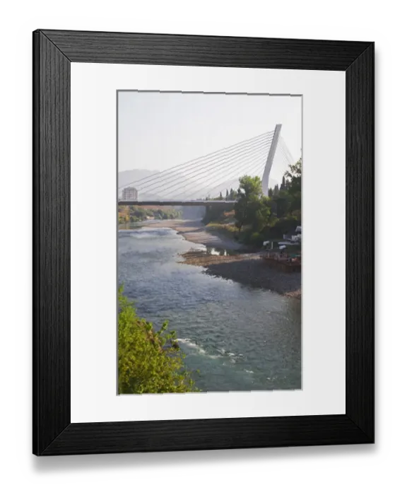 Framed Print : The Millennium Bridge spans Moraca River with cables that form a graphic pattern