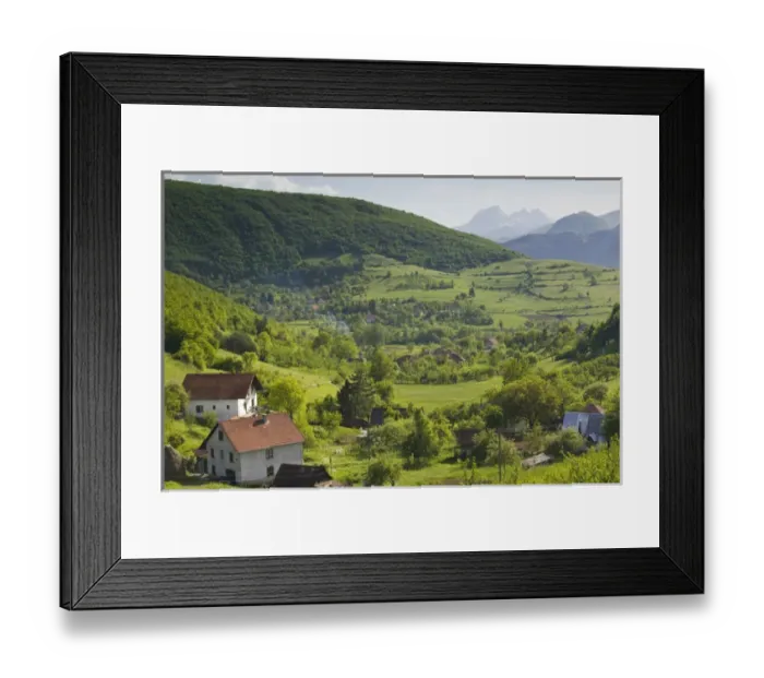 Framed Print : MONTENEGRO, Eastern Montenegro Mountains, Dapasici. Village with springtime mountain
