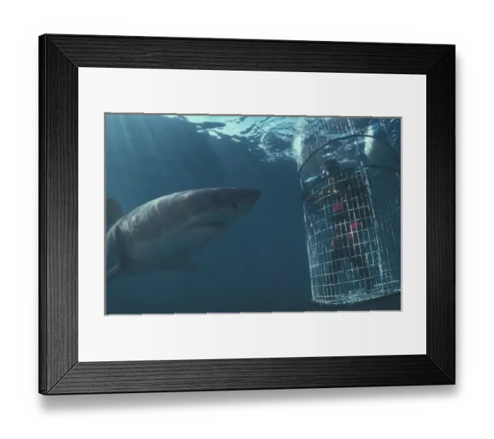 Framed Print : Africa, South Africa Great White Shark and diver (Carcharodon carcharias) Framed Print : Africa, South Africa Great White Shark and diver (Carcharodon carcharias)