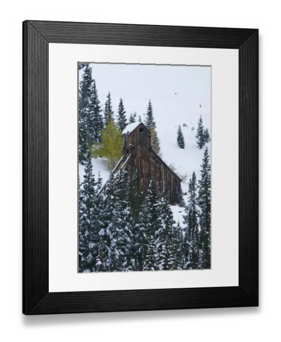 Framed Print : Early Snow and Mining Buildings, Red Mountain Pass, Ouray, Rocky Mountains, Colorado