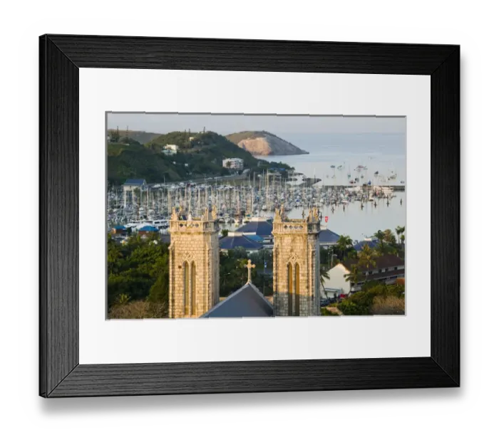Framed Print : NEW CALEDONIA, Grande Terre Island, Noumea. Cathedrale St. Joseph and Port Moselle