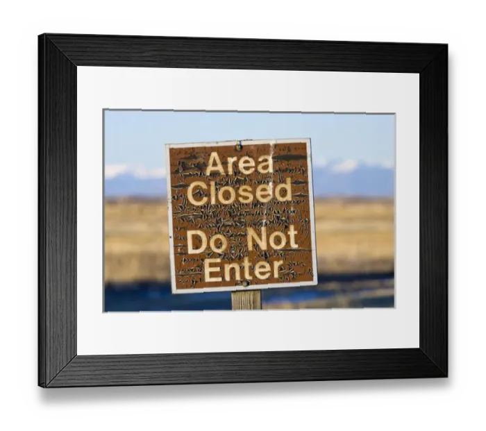 Framed Print : USA, Colorado. An aged warning sign in the Monte Vista National Wildlife Refuge. Credit as: Fred J Framed Print : USA, Colorado. An aged warning sign in the Monte Vista National Wildlife Refuge. Credit as: Fred J