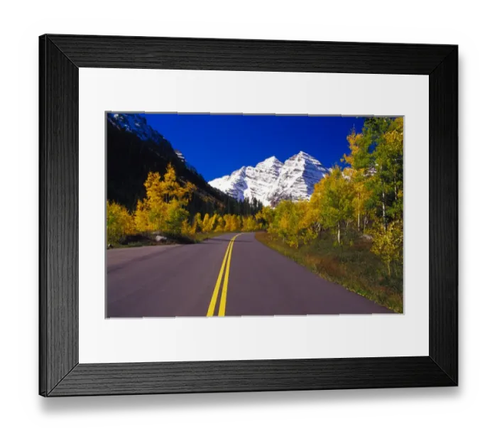 Framed Print : Road lined with autumn colors and Maroon Bells Framed Print : Road lined with autumn colors and Maroon Bells
