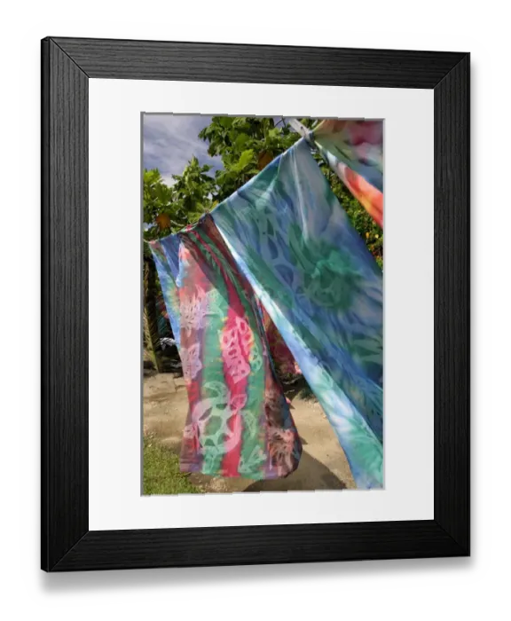 Framed Print : South Pacific, French Polynesia, Society Islands, Bora Bora. Hand colored batik sarongs Framed Print : South Pacific, French Polynesia, Society Islands, Bora Bora. Hand colored batik sarongs