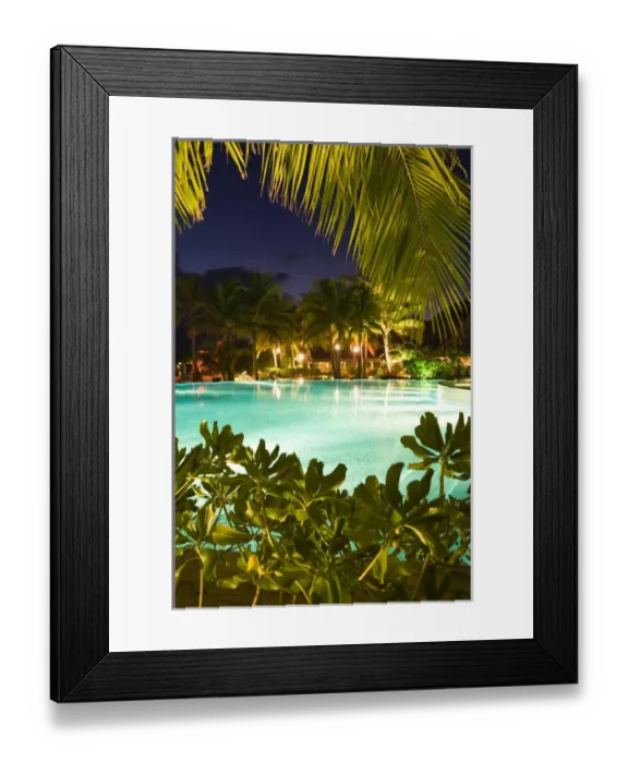 Framed Print : PR Swimming pool at dusk at Bora Bora Nui Resort Framed Print : PR Swimming pool at dusk at Bora Bora Nui Resort
