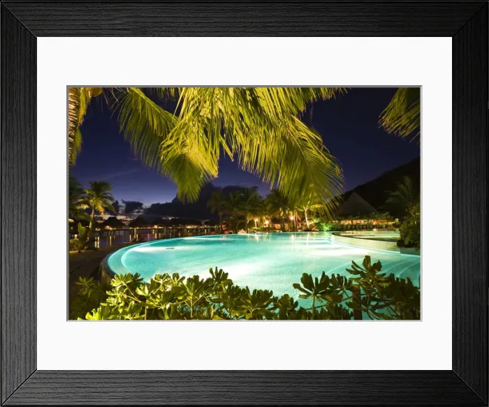 Framed Print : PR Swimming pool at dusk at Bora Bora Nui Resort Framed Print : PR Swimming pool at dusk at Bora Bora Nui Resort