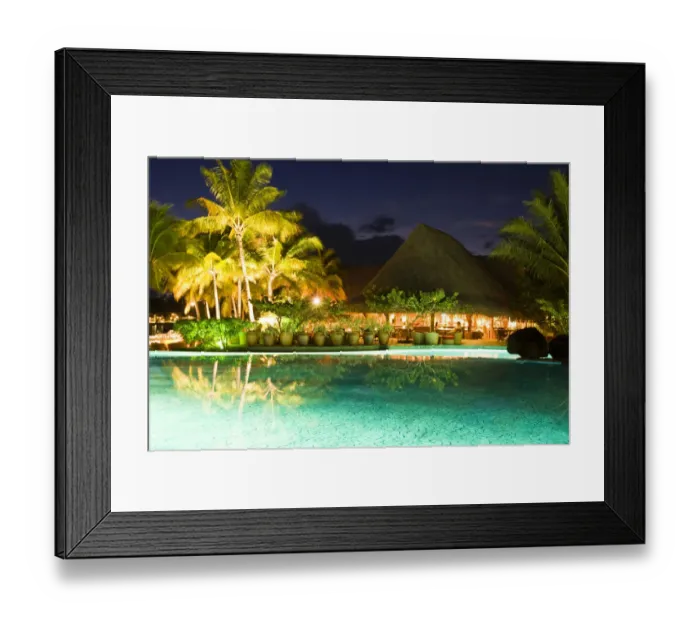 Framed Print : PR Swimming pool at dusk at Bora Bora Nui Resort Framed Print : PR Swimming pool at dusk at Bora Bora Nui Resort