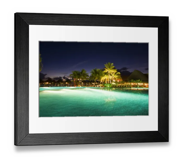 Framed Print : PR Swimming pool at dusk at Bora Bora Nui Resort Framed Print : PR Swimming pool at dusk at Bora Bora Nui Resort