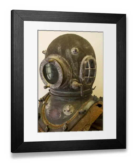 Framed Print : South Pacific, French Polynesia, Cook Islands, Rarotonga. An antique divers helmet Framed Print : South Pacific, French Polynesia, Cook Islands, Rarotonga. An antique divers helmet