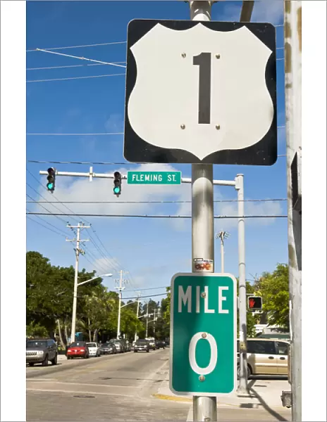 North America, USA, Florida, Key West. US Route 1 mile zero