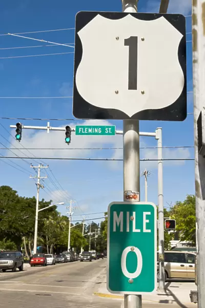 North America, USA, Florida, Key West. US Route 1 mile zero