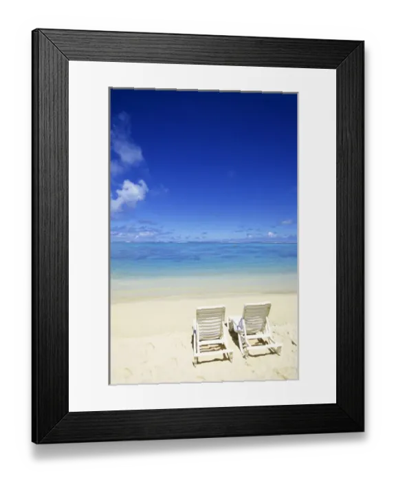 Framed Print : Beach chairs on beach Raratonga, Cook Islands Framed Print : Beach chairs on beach Raratonga, Cook Islands