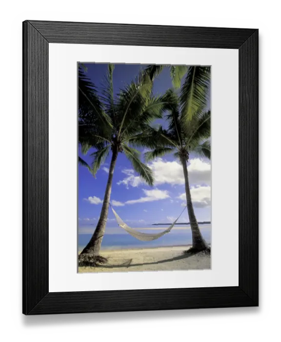 Framed Print : Pacific, Cook Islands, Aitutaki Palms and hammock