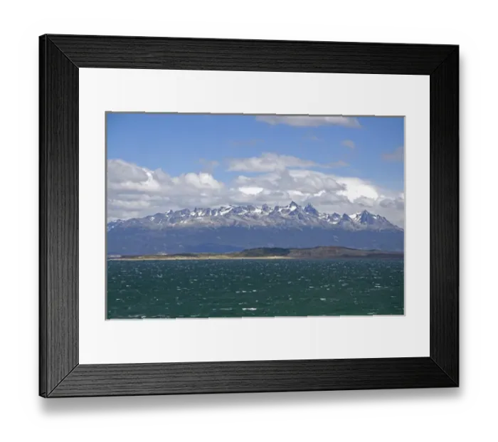 Framed Print : View of snowy peaks of the Dientes de Navarino in Chile from Ushuaia, Argentina Framed Print : View of snowy peaks of the Dientes de Navarino in Chile from Ushuaia, Argentina