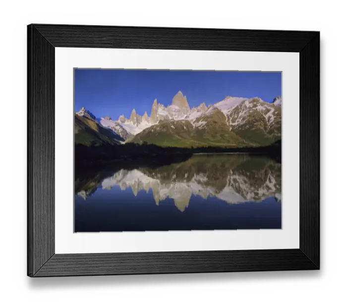 Framed Print : Cerro Fitzroy at sunrise with reflection in pothole lake, Los Glaciares National park Framed Print : Cerro Fitzroy at sunrise with reflection in pothole lake, Los Glaciares National park