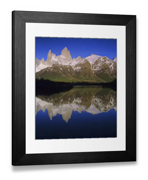 Framed Print : Cerro Fitzroy at sunrise with reflection in pothole lake, Los Glaciares National park Framed Print : Cerro Fitzroy at sunrise with reflection in pothole lake, Los Glaciares National park