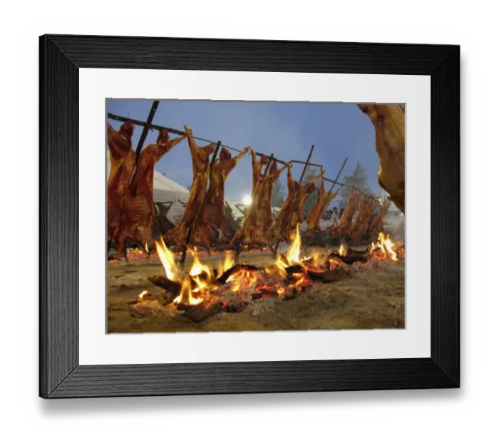 Framed Print : Patagonian  /  Argentine way of preparing lamb; here for a countryside food festival