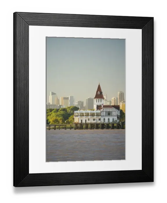 Framed Print : waterfront view of Classic Club de Pescadoras, with Downtown highrises of Buenos