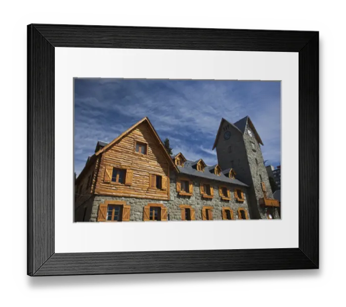 Framed Print : ARGENTINA, Rio Negro Province, San Carlos de Bariloche. Centro Civico clocktower