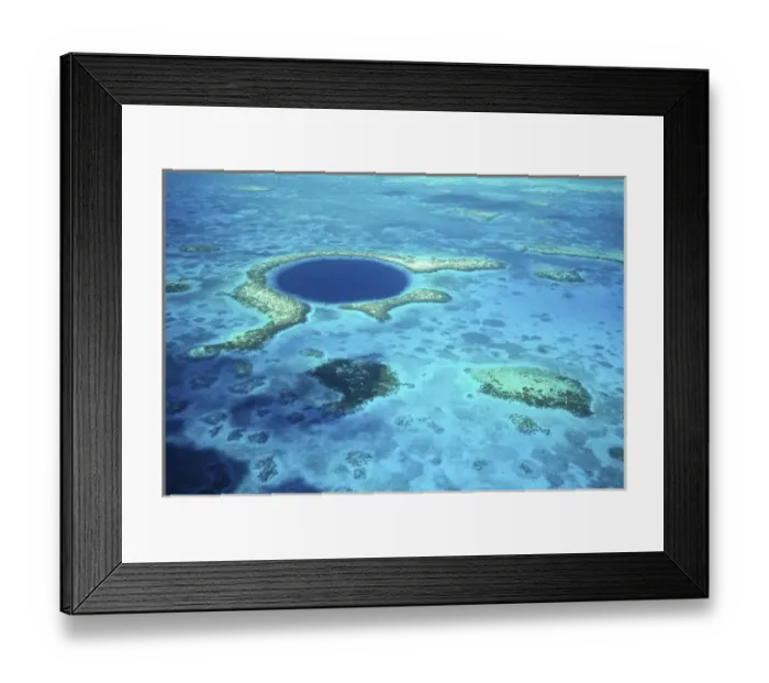 Framed Print : Aerial view of Blue Hole, Lighthouse Reef, Belize, Central America Framed Print : Aerial view of Blue Hole, Lighthouse Reef, Belize, Central America