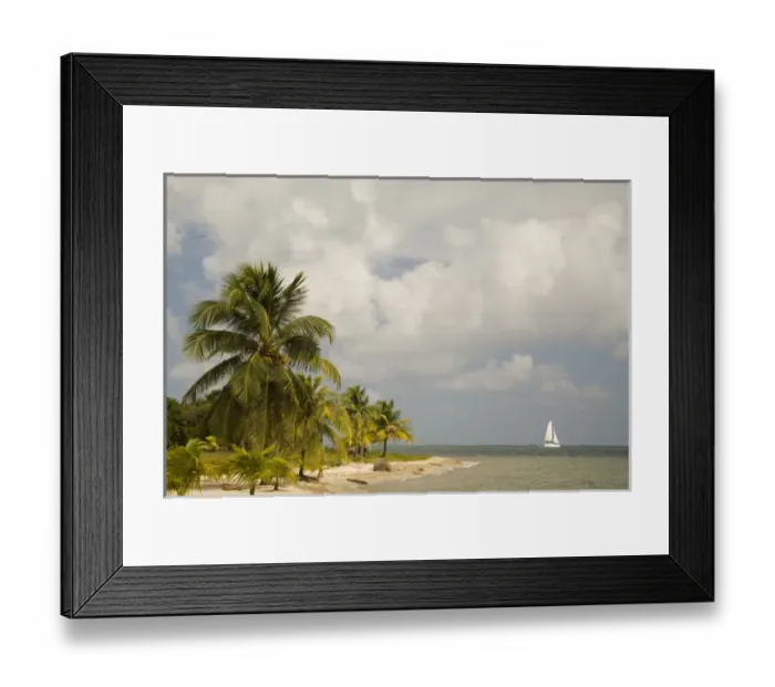 Framed Print : Sailboat on Caribbean Sea, viewed from Chabil Mar Villas, Placencia, Stann Creek District