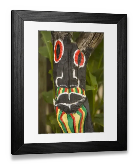 Framed Print : Painted face on driftwood, Placencia, Stann Creek District, Belize, Central America Framed Print : Painted face on driftwood, Placencia, Stann Creek District, Belize, Central America