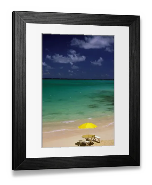 Framed Print : USA, Hawaii. Table and umbrella on beach Framed Print : USA, Hawaii. Table and umbrella on beach