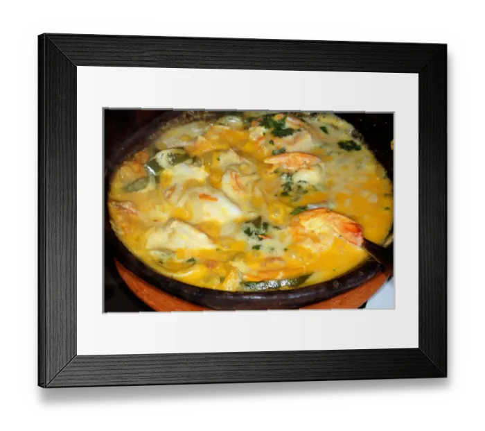 Framed Print : Recife, Brazil. Muqueca de Peixe fish stew with prawns in an earthenware dish Framed Print : Recife, Brazil. Muqueca de Peixe fish stew with prawns in an earthenware dish