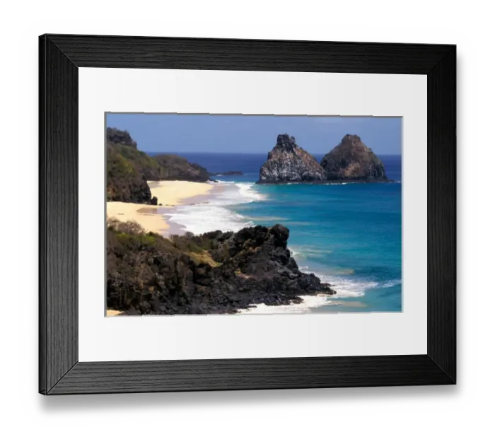 Framed Print : Brazil, Fernando de Noronha, Praia do Quixaba and Ilha dois Irmaos