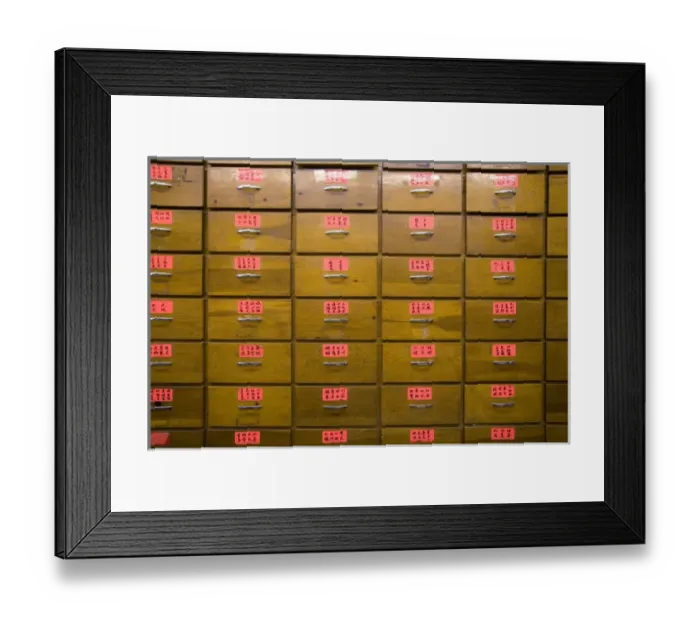 Framed Print : Drawers containing herbs at a shop in Chinatown, Chicago, Illinois Framed Print : Drawers containing herbs at a shop in Chinatown, Chicago, Illinois