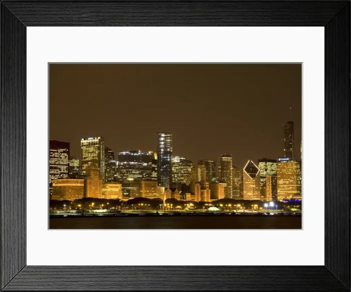 Framed Print : Chicago skyline at night, Illinois, USA