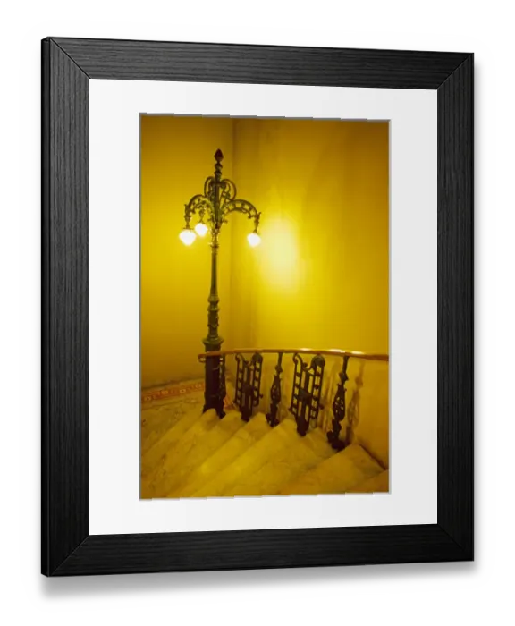Framed Print : An ornate lamp splashes warm light onto this stairway, Rio de Janiero, Brazil Framed Print : An ornate lamp splashes warm light onto this stairway, Rio de Janiero, Brazil