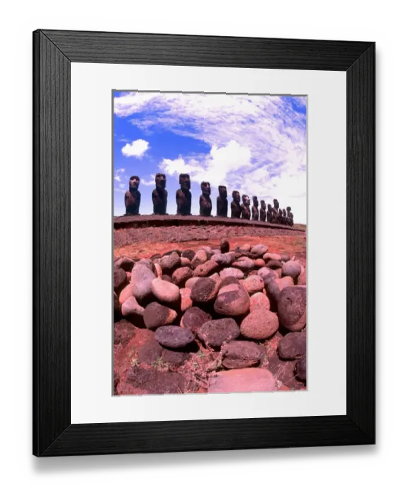 Framed Print : Beautiful Moai Statues Ahu Tongariki Platform in Easter Island during Tapati Festival