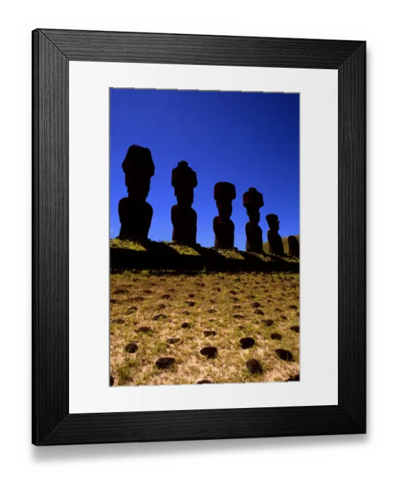 Framed Print : Moai Statues at Ahu Nau Nau Platform in Easter Island during Tapati Festival Rapa Nui