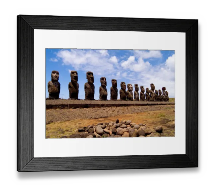 Framed Print : Moai Statues at Ahu Nau Nau Platform in Easter Island during Tapati Festival Rapa Nui