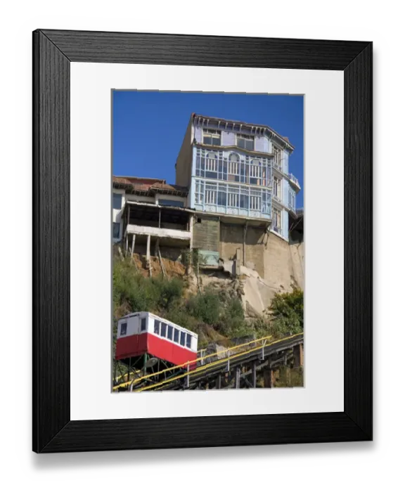 Framed Print : Tram-like vehicle is part of a funicular railway at Valparaiso, Chile Framed Print : Tram-like vehicle is part of a funicular railway at Valparaiso, Chile