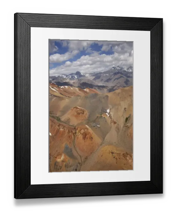 Framed Print : South America, Chile, Red Mountains High in Andes Range, near Santiago - aerial Framed Print : South America, Chile, Red Mountains High in Andes Range, near Santiago - aerial