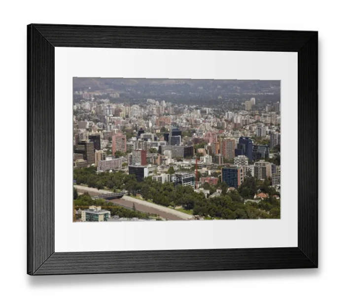 Framed Print : South America, Chile, Santiago, View of Santiago and Mapocho River, from Cerro San Cristobal Framed Print : South America, Chile, Santiago, View of Santiago and Mapocho River, from Cerro San Cristobal