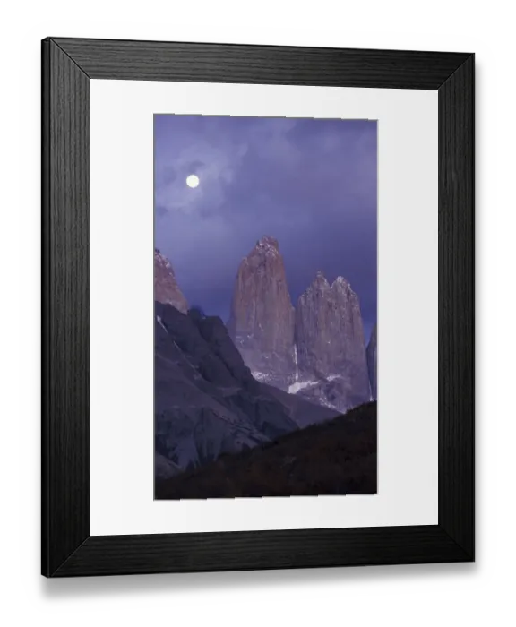Framed Print : South America, Chile, Torres Del Paine National Park. Full moon over mountains