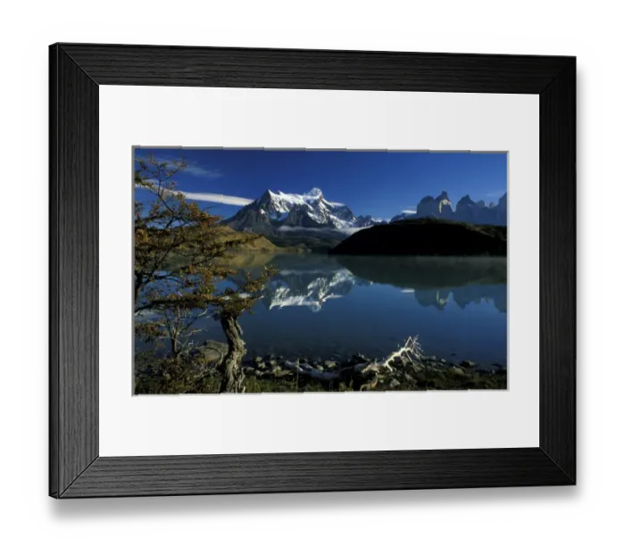 Framed Print : South America, Chile, Torres Del Paine National Park. Paine Grande and Cuernos reflecting