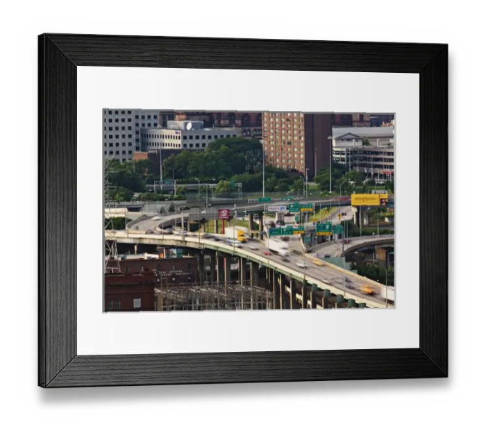 Framed Print : Traffic in motion on highways leaving Cincinnati, Ohio