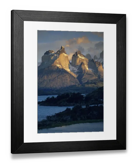 Framed Print : Chile, Patagonia, Torres del Paine National Park, Cuernos, (Horns), del Paine, at dawn
