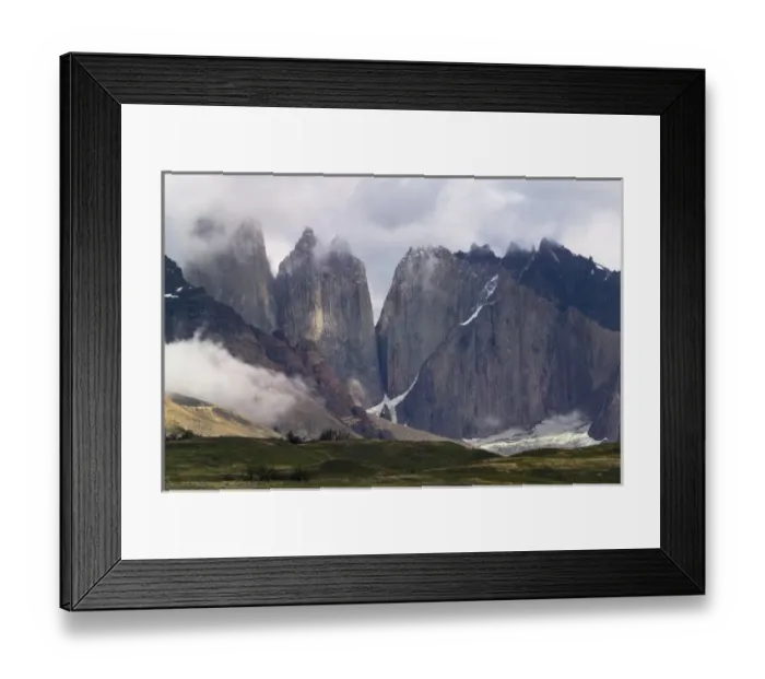 Framed Print : Landscape of Torres del Paine in mist, Patagonia, Chile Framed Print : Landscape of Torres del Paine in mist, Patagonia, Chile