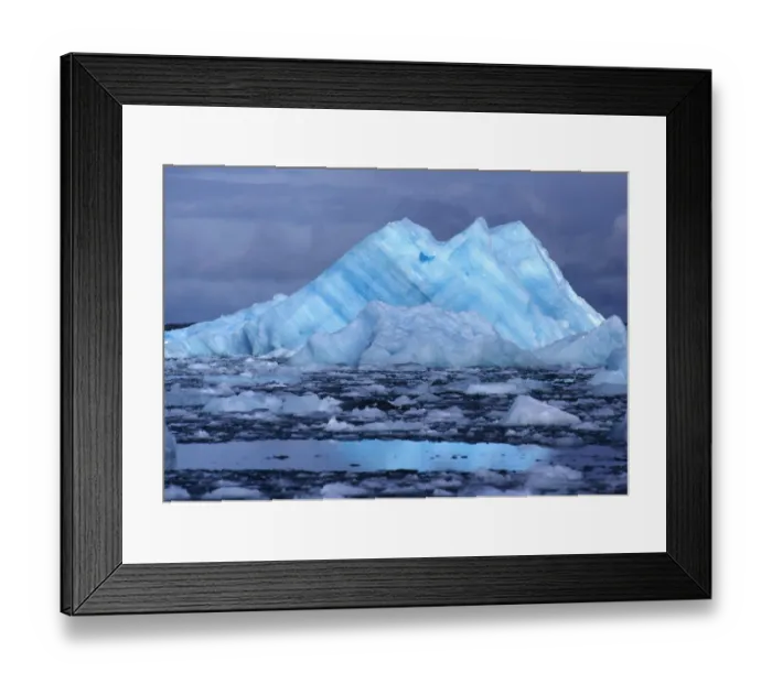 Framed Print : South America, Chile, San Rafael Lagoon NP. An iceberg, striated blue and white Framed Print : South America, Chile, San Rafael Lagoon NP. An iceberg, striated blue and white