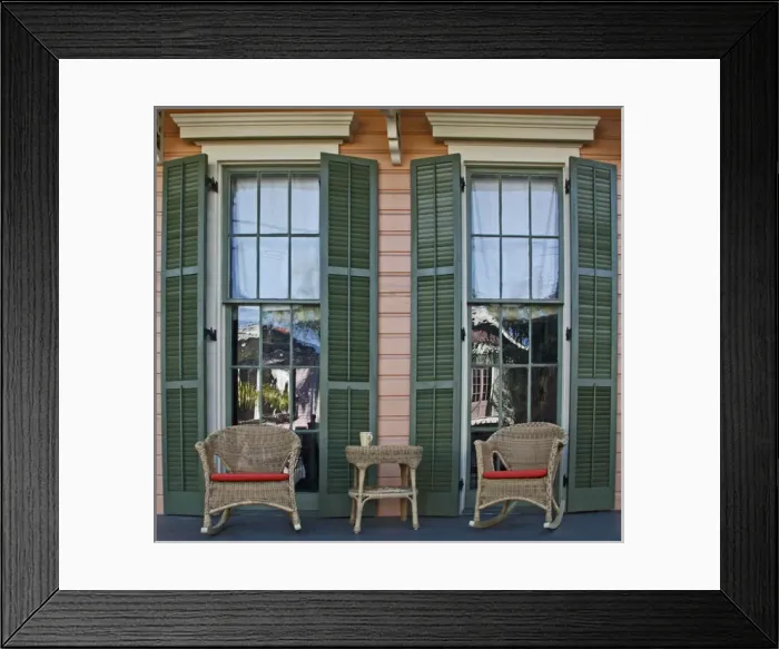 Framed Print : USA, Louisiana, New Orleans, Garden District. Two rocking chairs and a coffee mug Framed Print : USA, Louisiana, New Orleans, Garden District. Two rocking chairs and a coffee mug