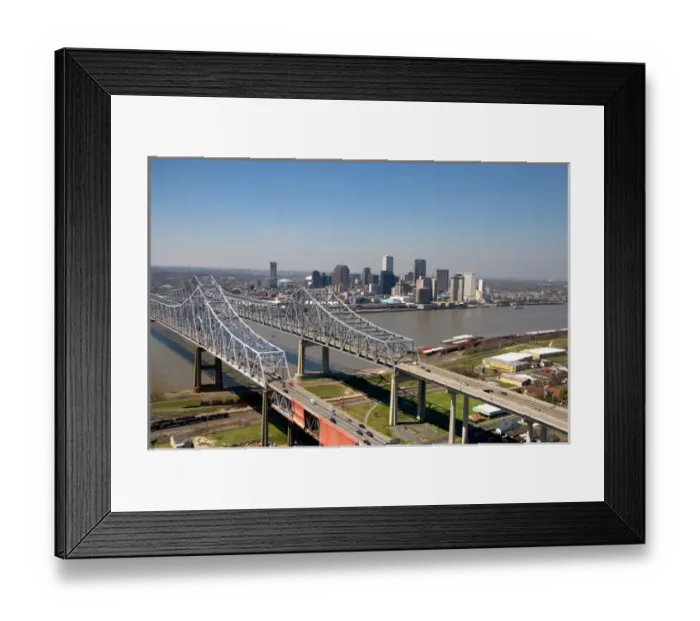 Framed Print : N. A. USA, Louisiana, New Orleans. Aerial of Mississippi River bridges Framed Print : N. A. USA, Louisiana, New Orleans. Aerial of Mississippi River bridges