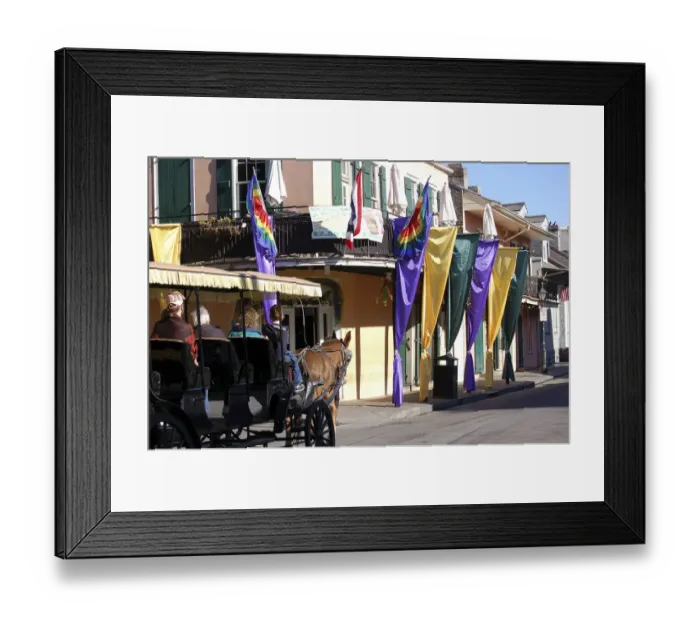 Framed Print : Carriage rides in the Mardi Gras decorated French Quarter, New Orleans, Louisiana