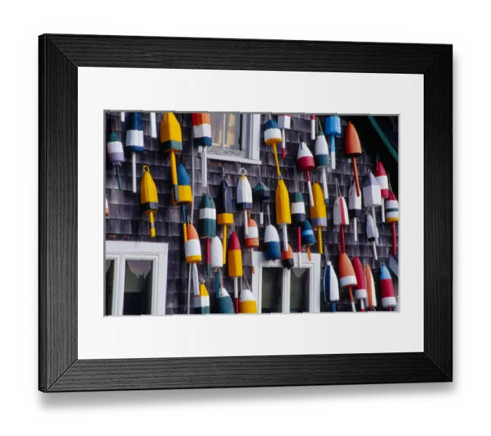 Framed Print : NA, USA, Maine. Bouys on side of building in the town of Bernard